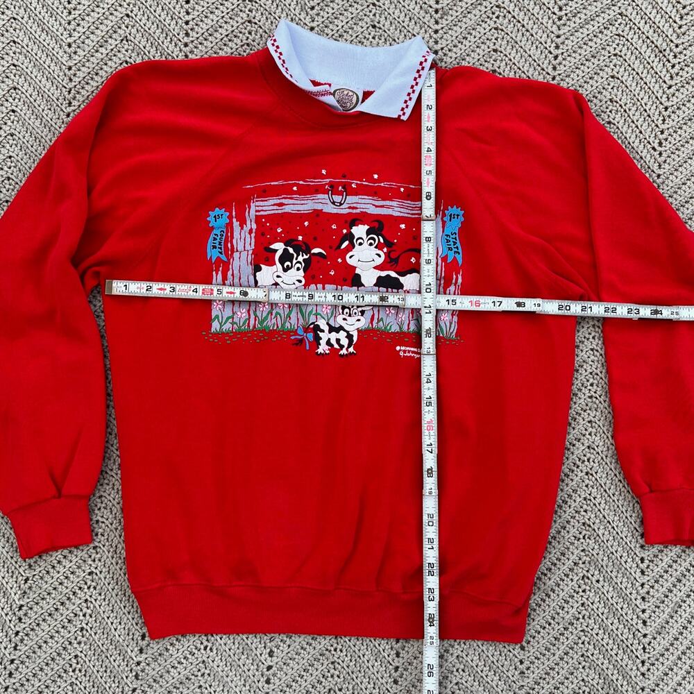 Vintage 90s Grandma Collared Sweater Sweatshirt Farm Cows Morning Sun - Size XL - Picture 6 of 7
